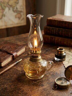 Vintage Small Glass Finger Embossed Fruit Pattern Oil Lamp